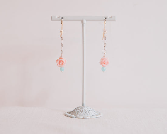 Carved Florida Queen Conch & Aquamarine Earrings