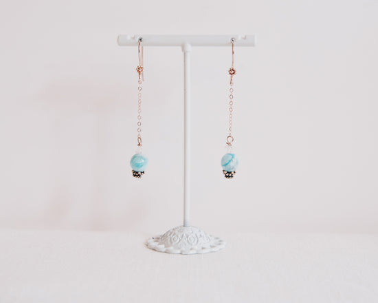 Larimar Drops & Sterling Silver Baskets Earrings
