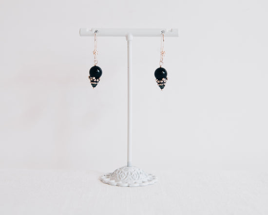 Black Tourmaline & Sterling Silver Basket Earrings