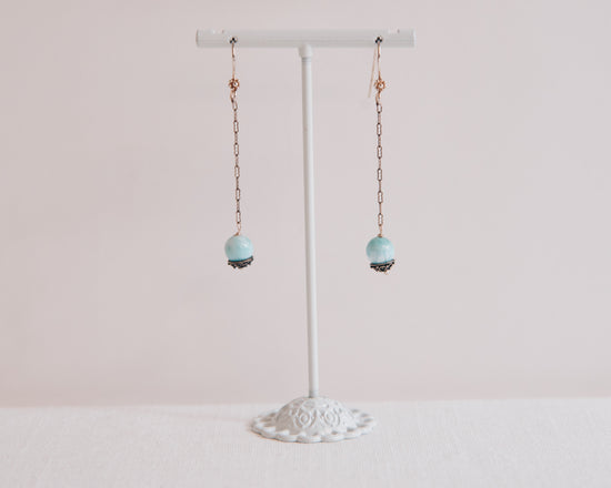 Larimar Drops & Sterling Silver Baskets Earrings