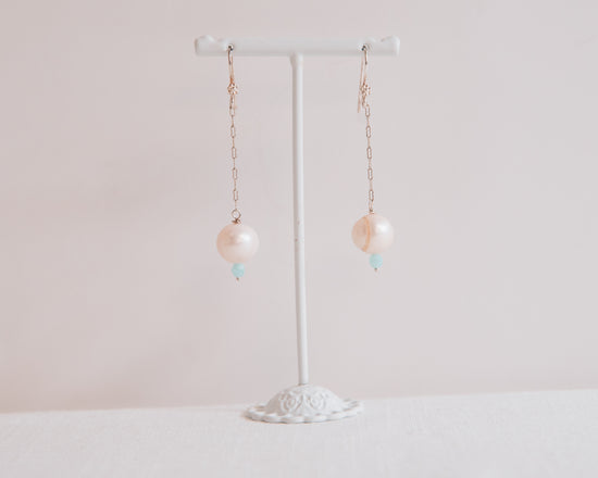 Fresh Water Pearl Drops & Baby Blue Glass Earrings