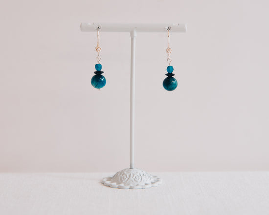 Teal Tiger Eye & Swarovski Flower w/ Apatite Earrings