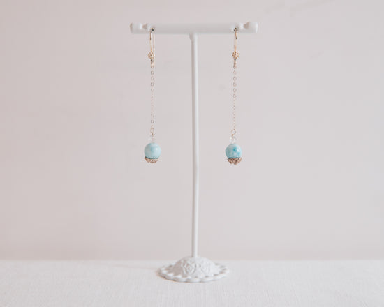 Larimar Drops & Sterling Silver Baskets Earrings