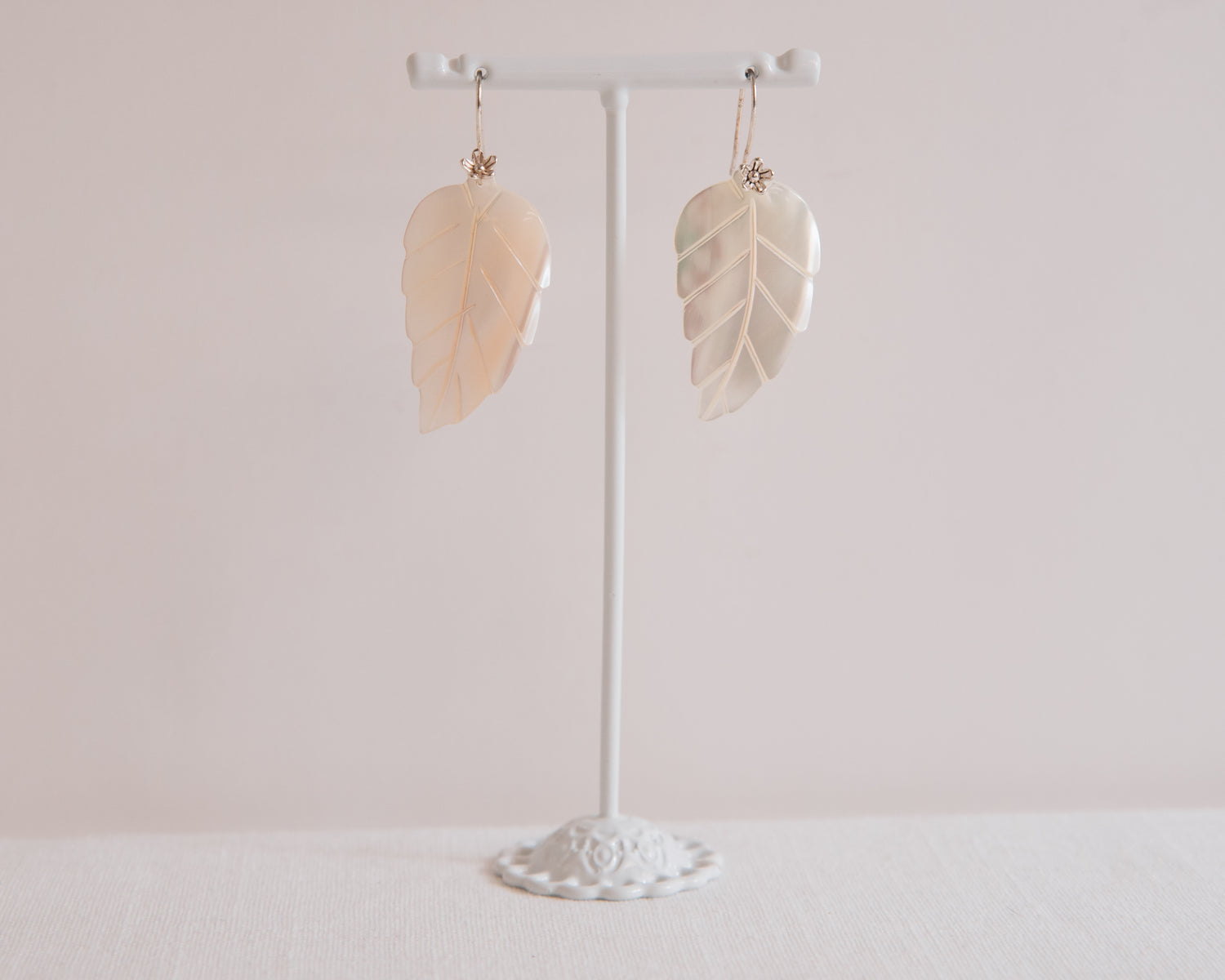 Mother of Pearl Carved Leaf Earrings