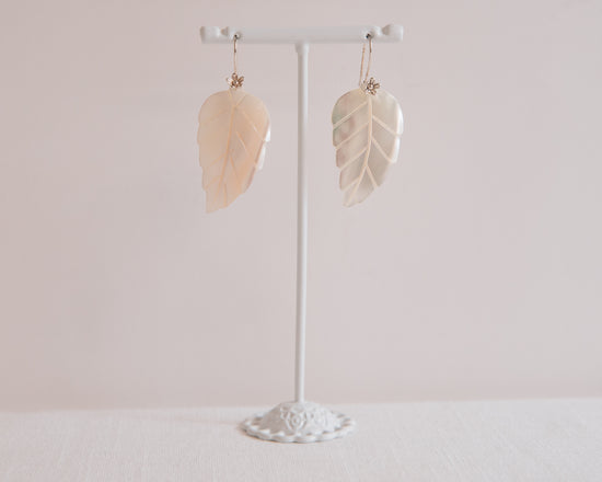 Mother of Pearl Carved Leaf Earrings