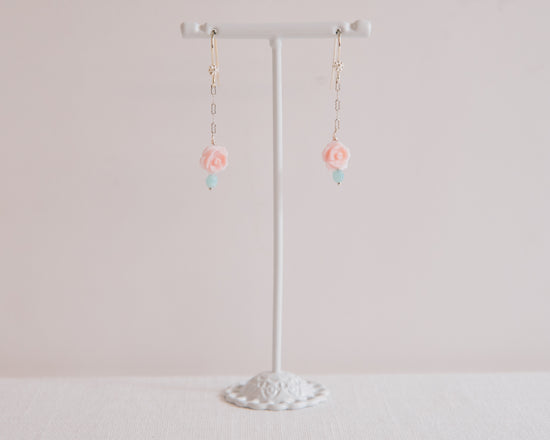 Carved Florida Queen Conch Drops & Baby Blue Glass Earring