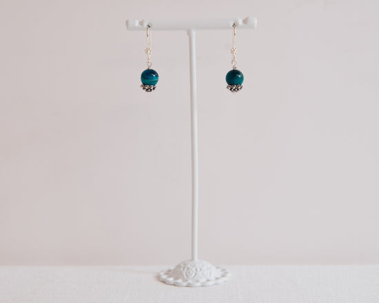Blue Tiger Eye & Sterling Silver Basket Earrings