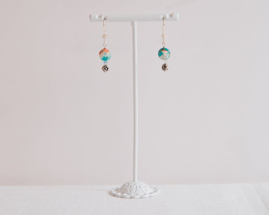 Sunset Jasper & Swarovski Crystal w/ Sterling Silver Flower Earrings