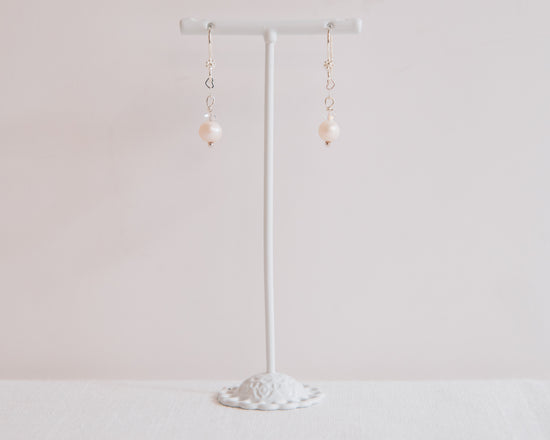 Fresh Water Pearl & Sterling Silver Hearts w/ Swarovski Crystal Earrings