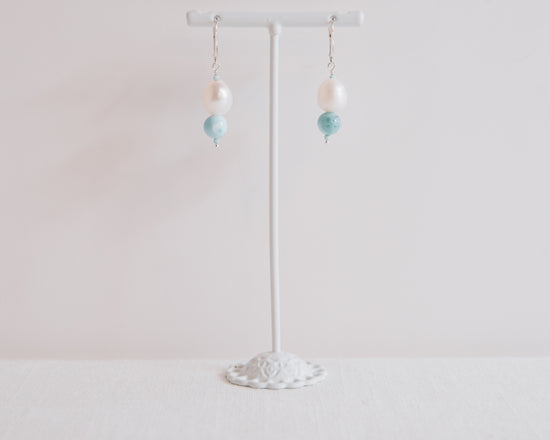 Fresh Water Pearls & Larimar Earrings